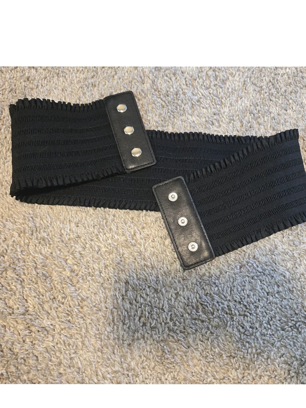 Wide Black Elastic Waist Belt with Snap Detail